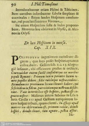 Cap. XIX. De loco Hospitum in mensa
