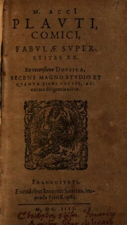 M. Acci Plauti fabulae superstites XX