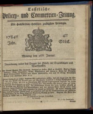 4tes Stueck, Montag den 26ten Januar. 1784
