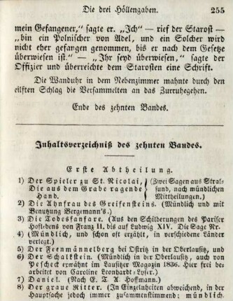 Inhaltsverzeichniß des zehnten Bandes