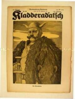 Satirezeitschrift "Kladderadatsch" zum 70. Geburtstag von Hindenburg (Titelkarikatur)