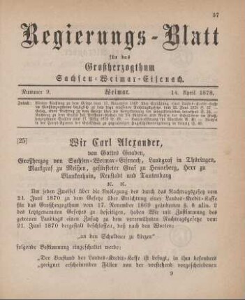 25. Vierter Nachtrag zu dem Gesetze vom 17. November 1869 über Errichtung einer Landes-Kreditkasse im Großherzogthum bezüglich zu dem dazu erlassenen Nachtragsgesetze vom 21. Juni 1870