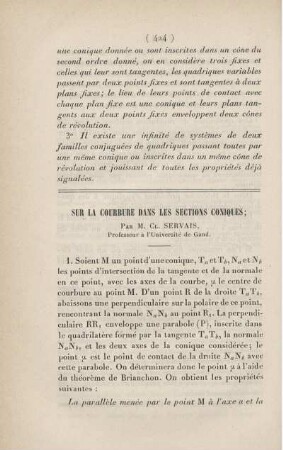 Sur la courbure dans les sections coniques.
