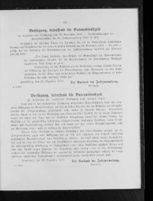 Verfügung, betreffend die Bureaudienstzeit