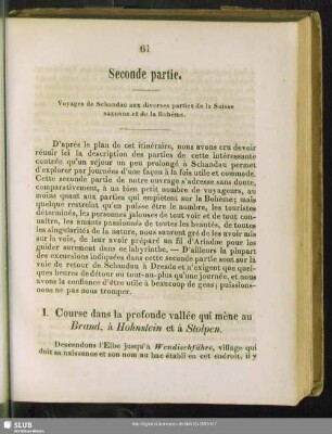 Seconde partie. Voyage de Schandau aux diverses parties de la Suisse saxonne et de la Boheme