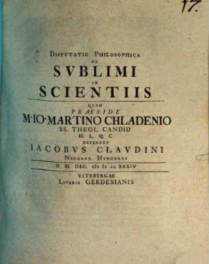 Disp. philos. de sublimi in scientiis