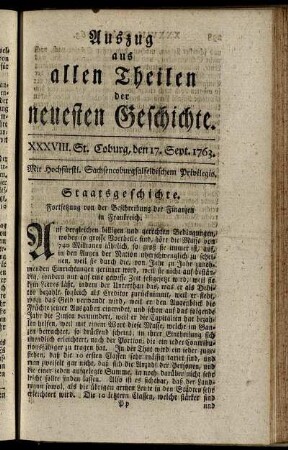 XXXVIII. Stück. Coburg, den 17. Sept. 1763.