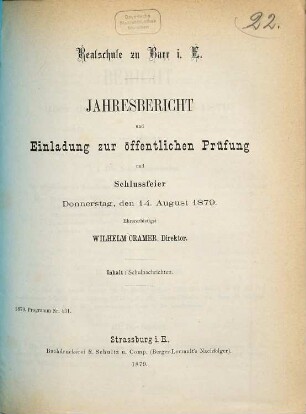 Jahresbericht und Einladung zur öffentlichen Prüfung und Schlussfeier, 1878/79