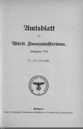 6.1938: Finanzministerium, Amtsblatt 1938