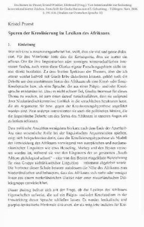 Spuren der Kreolisierung im Lexikon des Afrikaans