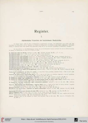 I. Alphabetisches Verzeichnis der beschriebenen Handschriften