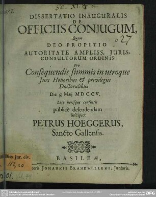 Dissertatio Inauguralis De Officiis Coniugum