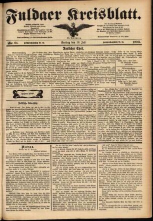 Erste Ausgabe vom Freitag, den 10. Juli 1903.