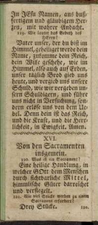 XVI. Von den Sacramenten insgemein. = XVI. Wot tych Sacramentow.