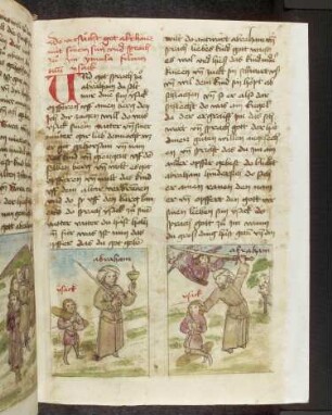 (1) Abraham und Isaak auf dem Weg zur Opferung; (2) Opferung Isaaks