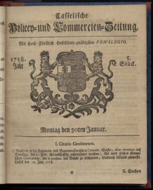5. Stueck, Montag den 30ten Januar 1758