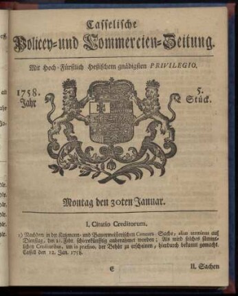 5. Stueck, Montag den 30ten Januar 1758