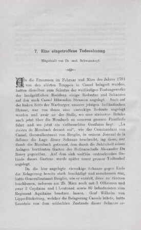 7. Eine eingetroffene Todesahnung.