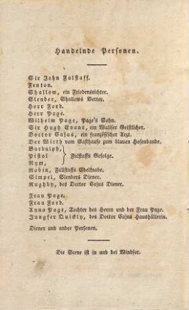 Shakespear's dramatische Werke, 2. Die lustigen Weiber von Windsor. Die beiden Veroneser