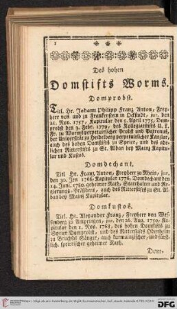 Des hohen Domstiftes Worms