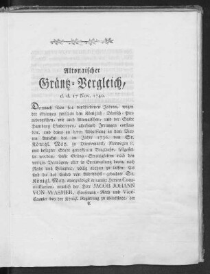 Altonaischer Gräntz-Vergleich, d. d. 17 Nov. 1740.