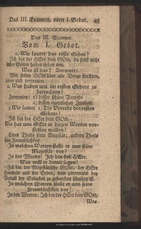 Das III. Examen. Vom I. Gebot