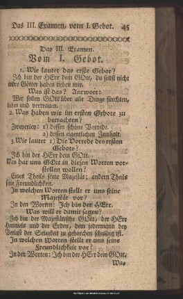 Das III. Examen. Vom I. Gebot