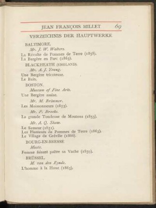 Verzeichnis der Hauptwerke
