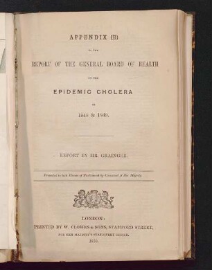 Appendix B: [Sanitary report on epidemic cholera] : [as it prevailed in London in 1848-49 ; nebst App.]