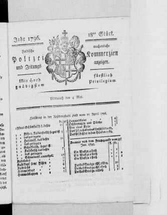 18tes Stück., Ausgabe vom 4. Mai 1796