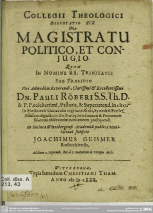 19: De magistratu politico et conjugio