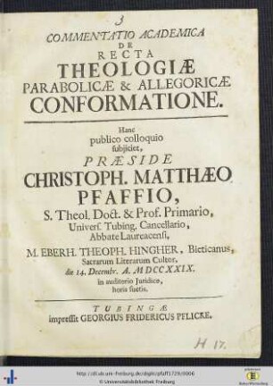 Commentatio Academica De Recta Theologiae Parabolicae Et Allegoricae Conformatione