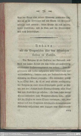 Anhang, als ein Prognostikon über den öffentlichen Kultus in Sachsen