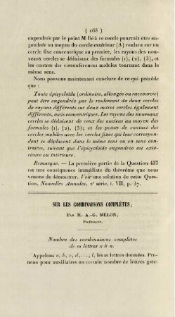 Sur les combinations complètes.
