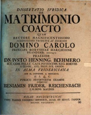 Diss. iur. de matrimonio coacto