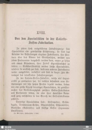 XVIII. Von den Specialitäten in der Toilette-Seifen-Fabrikation