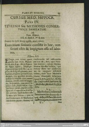 Pars IV. Hygieinē seu Methodus Conservandi Sanitatem
