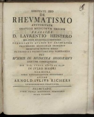 De Rheumatismo : Die XIX. Iunii. MD CC XLIV