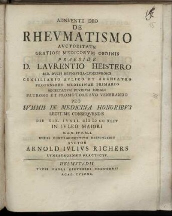 De Rheumatismo : Die XIX. Iunii. MD CC XLIV