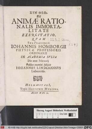 De Animae Rationalis Immortalitate Exercitatio