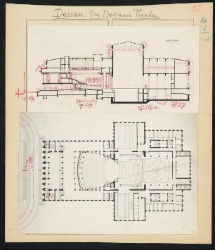 Dessauer Theater, Dessau: Grundriss und Längsschnitt