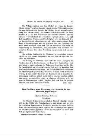 Das Problem vom Ursprung der Sprache in der neueren Psychologie : (Fortsetzung)