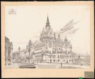 Stadthaus Schinkelwettbewerb 1898: Perspektivische Ansicht von SW
