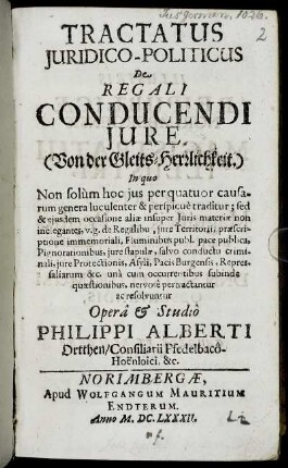 Tractatus Iuridico-Politicus De Regali Conducendi Iure