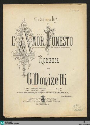 L' amor funesto : romanza; per baritono o contralto