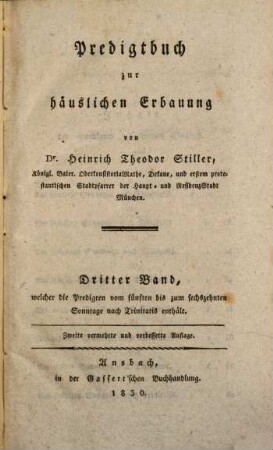 Predigtbuch zur häuslichen Erbauung. [1],3, Welcher die Predigten vom fünften bis zum sechszehnten Sonntage nach Trinitatis enthält