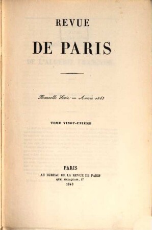 La Revue de Paris. 21. 1843