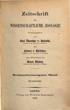 Zeitschrift für wissenschaftliche Zoologie. 26,[1] = Text. 1876