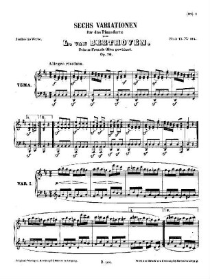 Beethoven's Werke. 164 = Serie 17: Variationen für das Pianoforte, 6 Variationen : op. 76