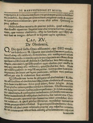 Cap. XV. De Obedientia.